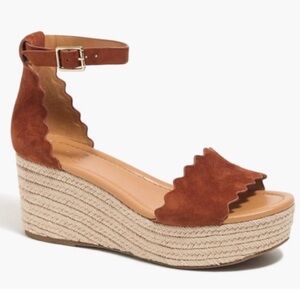 J. Crew Factory Suede Scalloped Flatform Espadrille Sandals -Spice